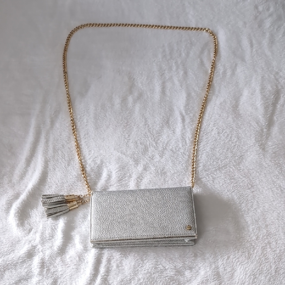 Chic Silver Clutch with Gold Chain Accent